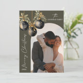 エレガント金ゴールドブラックオーナメントアーチフォトクリスマス シーズンカード (スタンド正面)