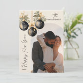 エレガント金ゴールドブラックオーナメントArch写真新年 シーズンカード (スタンド正面)