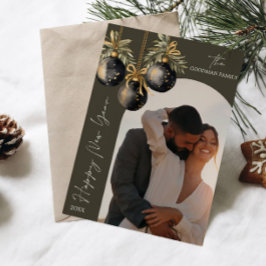 エレガント金ゴールドブラックオーナメントArch写真新年 シーズンカード