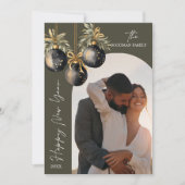 エレガント金ゴールドブラックオーナメントArch写真新年 シーズンカード (正面)