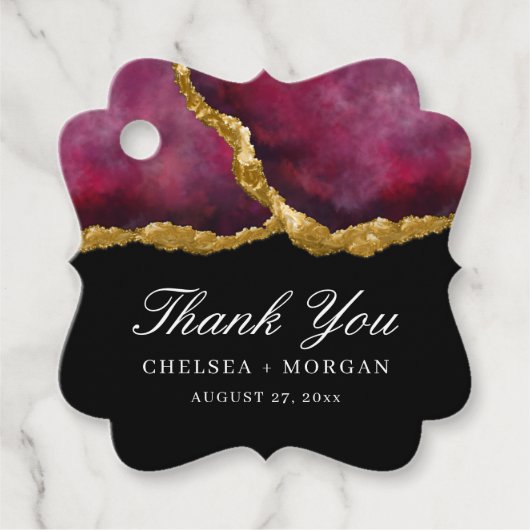 エレガント金ゴールドブラックジェムストンアゲ結婚ート フェイバータグ (正面)