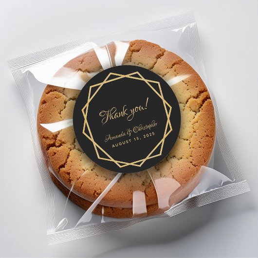 エレガント金ゴールドブラックジオメトリックありがとうござ結婚う ラウンドシール