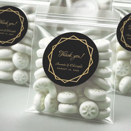 エレガント金ゴールドブラックジオメトリックありがとうござ結婚う ラウンドシール