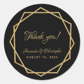 エレガント金ゴールドブラックジオメトリックありがとうござ結婚う ラウンドシール (正面)