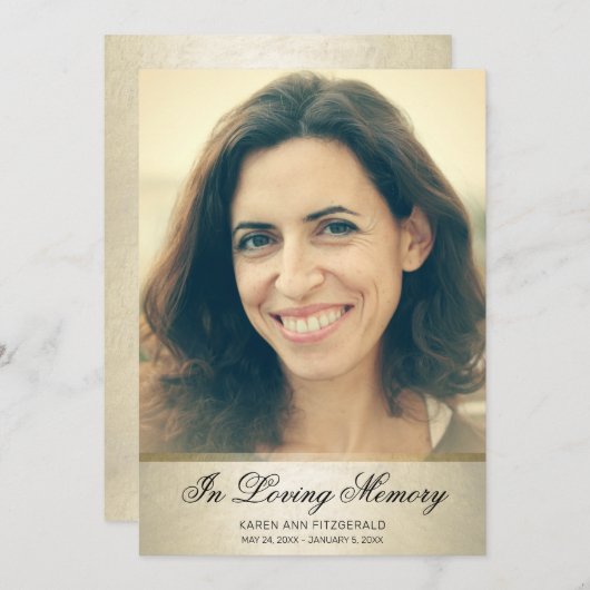 エレガント金ゴールドブラックスクリプトフォト葬儀カード サンキューカード (正面/裏面)