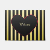 エレガント金ゴールドブラックストライプハートのパーソナライズ ドアマット (正面)
