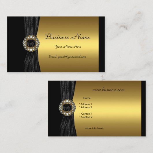 エレガント金ゴールドブラックダイヤモンドジュエル 名刺 (正面/裏面)