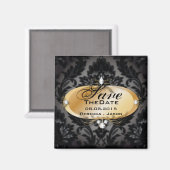 エレガント金ゴールドブラックダマスク日付を保存 マグネット (正面/裏面)