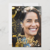 エレガント金ゴールドブラックハッピーバースデーお祝い シーズンカード (正面)