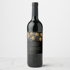 エレガント金ゴールドブラックバルーン紙吹雪結婚 ワインラベル