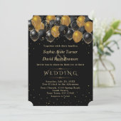 エレガント金ゴールドブラックバルーン紙吹雪結婚 招待状 (スタンド正面)