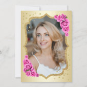 エレガント金ゴールドブラックピンク写真50誕生日 招待状 (裏面)