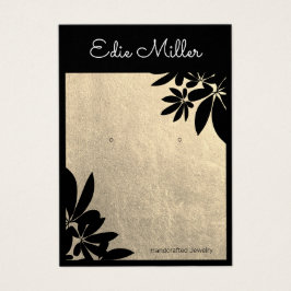 エレガント金ゴールドブラックフローラスクリプトフォントイヤリング