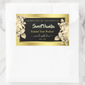 エレガント金ゴールドブラックフローラ製品の包装ラベル 長方形シール (バッグ)