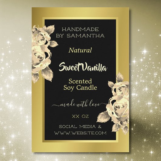 エレガント金ゴールドブラックフローラ製品ラベル美しいと フードラベル