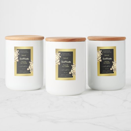 エレガント金ゴールドブラックフローラ製品ラベル美しいと フードラベル (ボトル)