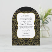 エレガント金ゴールドブラックメンディブライダルデザインパターン 招待状 (スタンド正面)