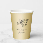 エレガント金ゴールドブラックモノグラム結婚スクリプト 紙コップ (裏面)