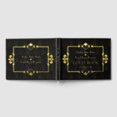 エレガント金ゴールドブラックローアリング20のアールデコ結婚 ゲストブック (全面)