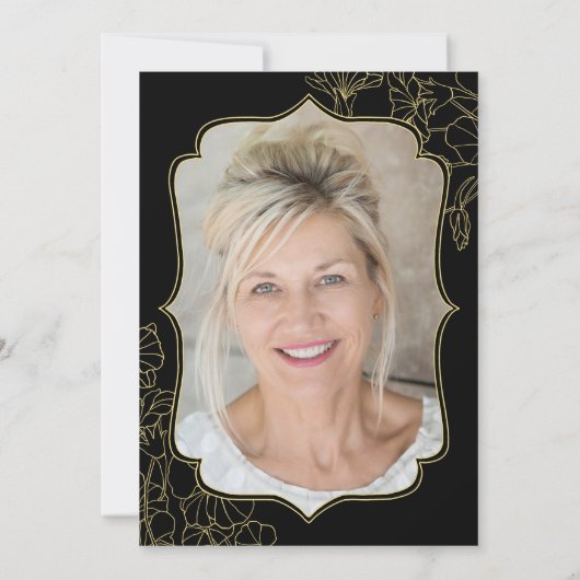 エレガント金ゴールドブラック写真サプライズ70誕生日 招待状 (裏面)