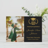 エレガント金ゴールドブラック写真卒業発表 招待状 (スタンド正面)