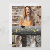 エレガント金ゴールドブラック卒業生3写真卒業 案内状 (正面)