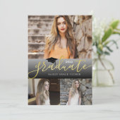 エレガント金ゴールドブラック卒業生3写真卒業 案内状 (スタンド正面)