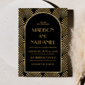 エレガント金ゴールドブラック幾何アールデコ結婚ズ 招待状