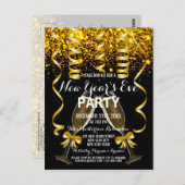 エレガント金ゴールドブラック新年のイブパーティの招待状 ポストカード (正面/裏面)
