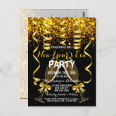 エレガント金ゴールドブラック新年のイブパーティの招待状 ポストカード (正面/裏面)