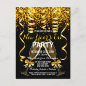 エレガント金ゴールドブラック新年のイブパーティの招待状 ポストカード (正面)