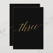 エレガント金ゴールドブラック書道表Number 3 招待状 (正面/裏面)