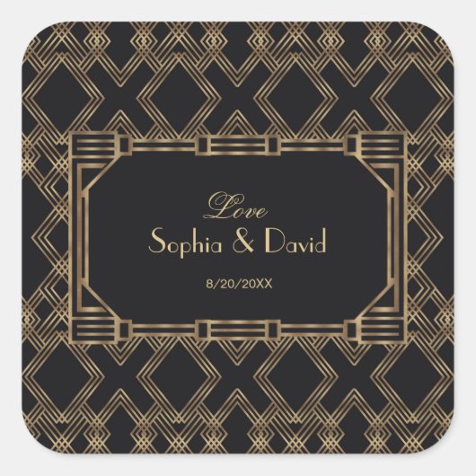 エレガント金ゴールドブラック素晴らしギャツビー結婚1920s スクエアシール (正面)