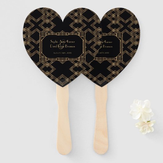 エレガント金ゴールドブラック素晴らしギャツビー結婚1920s ハンドファン (正面&裏面)