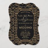 エレガント金ゴールドブラック素晴らしギャツビー結婚1920s 招待状 (正面/裏面)