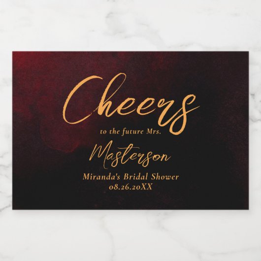 エレガント金ゴールドブラック赤ブライダルシャワー スパークリングワインラベル (シングルラベル)