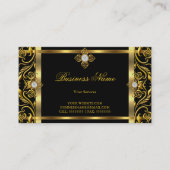 エレガント金ゴールドブラック黄金フローラ枠 名刺 (正面)