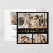 エレガント金ゴールドブラック3フォトコラージクリスマス シーズンカード (正面/裏面)