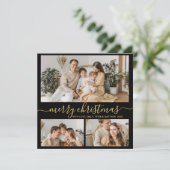 エレガント金ゴールドブラック3フォトコラージクリスマス シーズンカード (スタンド正面)