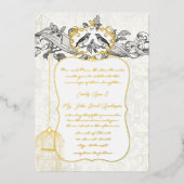 エレガント金ゴールドブラック&グレーバードケ結婚ージ 箔招待状 (正面)