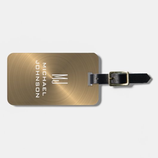 エレガント金ゴールドブラッシュメタルモノグラムのイニシャル ラゲッジタグ (正面横)