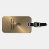 エレガント金ゴールドブラッシュメタルモノグラムのイニシャル ラゲッジタグ (正面横)