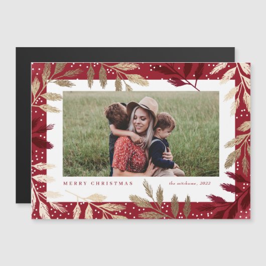 エレガント金ゴールドブランチ写真クリスマスカード (正面/裏面)