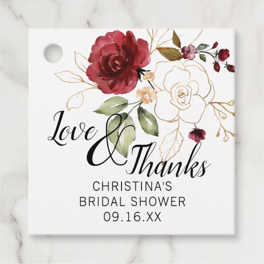 エレガント金ゴールドブルゴーニュフローラブライダルシャワー風味 フェイバータグ (正面)