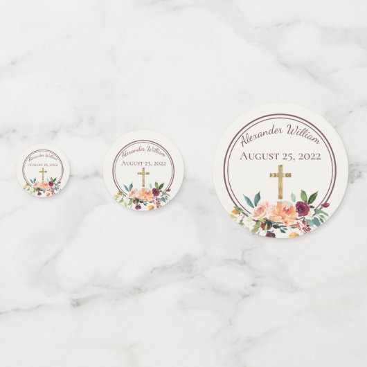 エレガント金ゴールドブルゴーニュフローラベビー《キリスト教》洗礼式や命名式 コンフェッティ (正面)