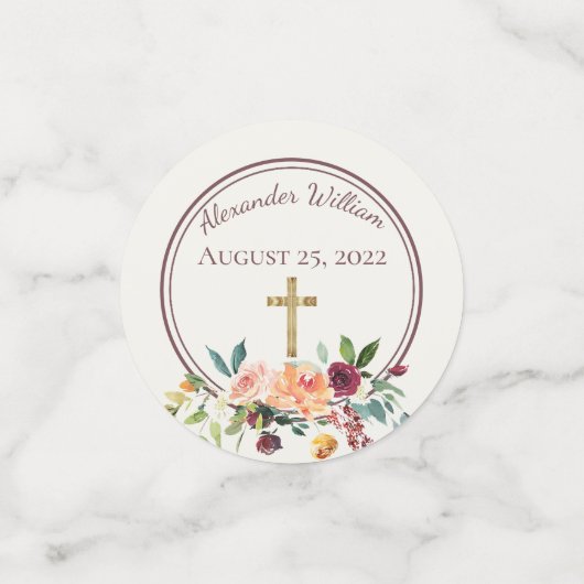 エレガント金ゴールドブルゴーニュフローラベビー《キリスト教》洗礼式や命名式 コンフェッティ (スモール正面)