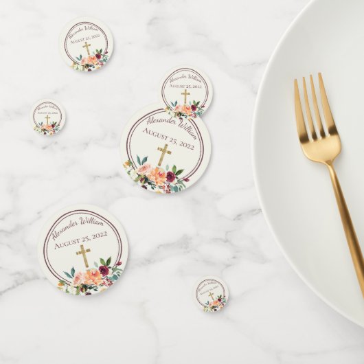 エレガント金ゴールドブルゴーニュフローラベビー《キリスト教》洗礼式や命名式 コンフェッティ (グループ)