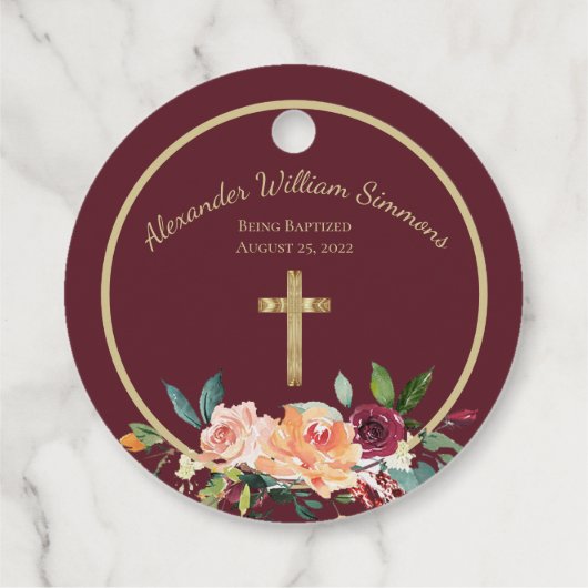 エレガント金ゴールドブルゴーニュフローラベビー《キリスト教》洗礼式や命名式 フェイバータグ (裏面)