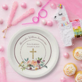 エレガント金ゴールドブルゴーニュフローラベビー《キリスト教》洗礼式や命名式 ペーパープレート (パーティー)