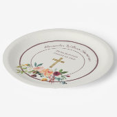 エレガント金ゴールドブルゴーニュフローラベビー《キリスト教》洗礼式や命名式 ペーパープレート (アングル)